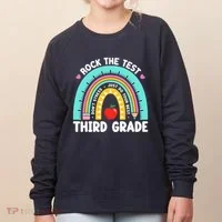 Rock The Test Day 3rd Grade Teacher Third Grade Testing Day Women's Sweatshirt thumb 0
