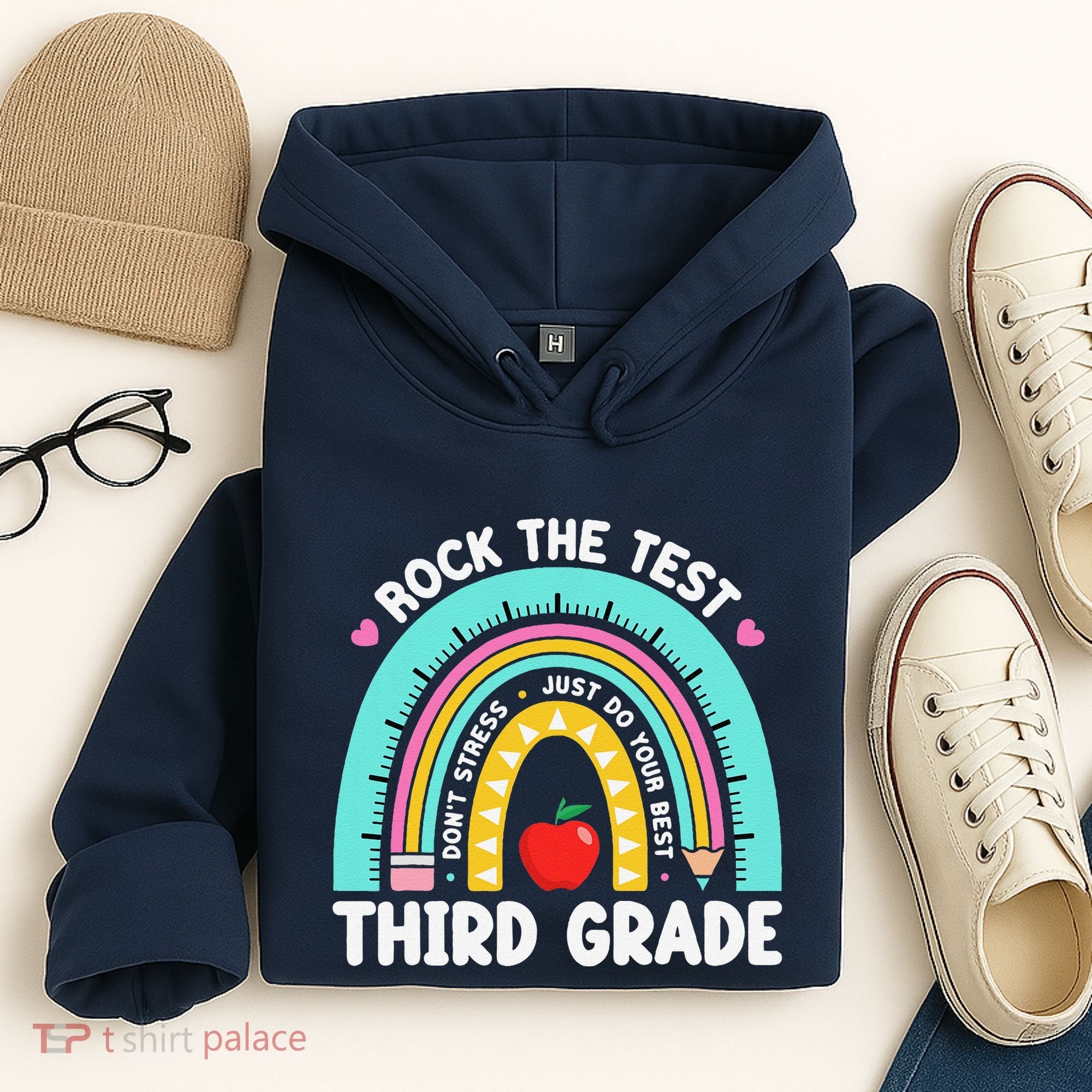 Rock The Test Day 3rd Grade Teacher Third Grade Testing Day Hoodie