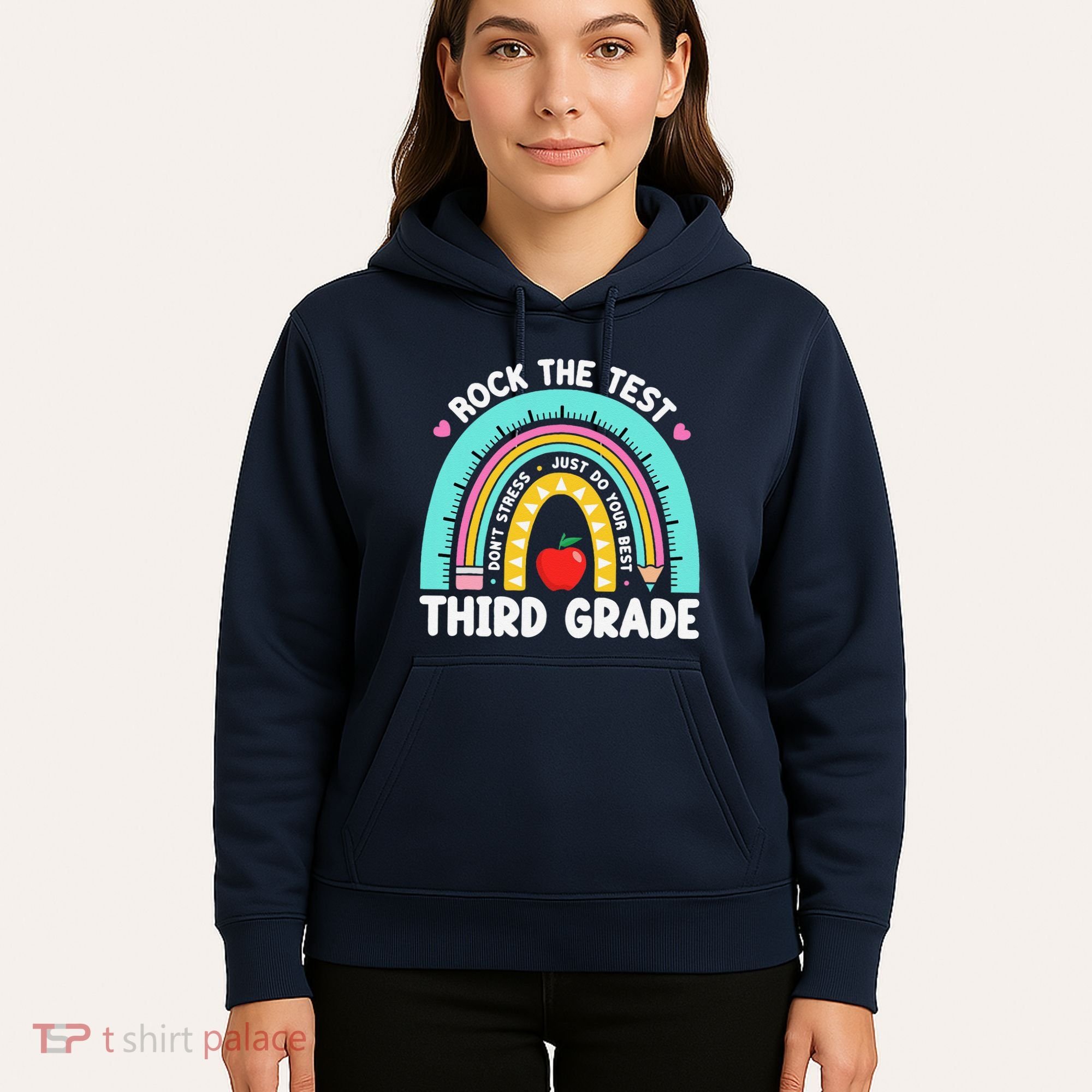 Rock The Test Day 3rd Grade Teacher Third Grade Testing Day Hoodie