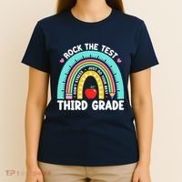 Rock The Test Day 3rd Grade Teacher Third Grade Testing Day T-Shirt thumb 4