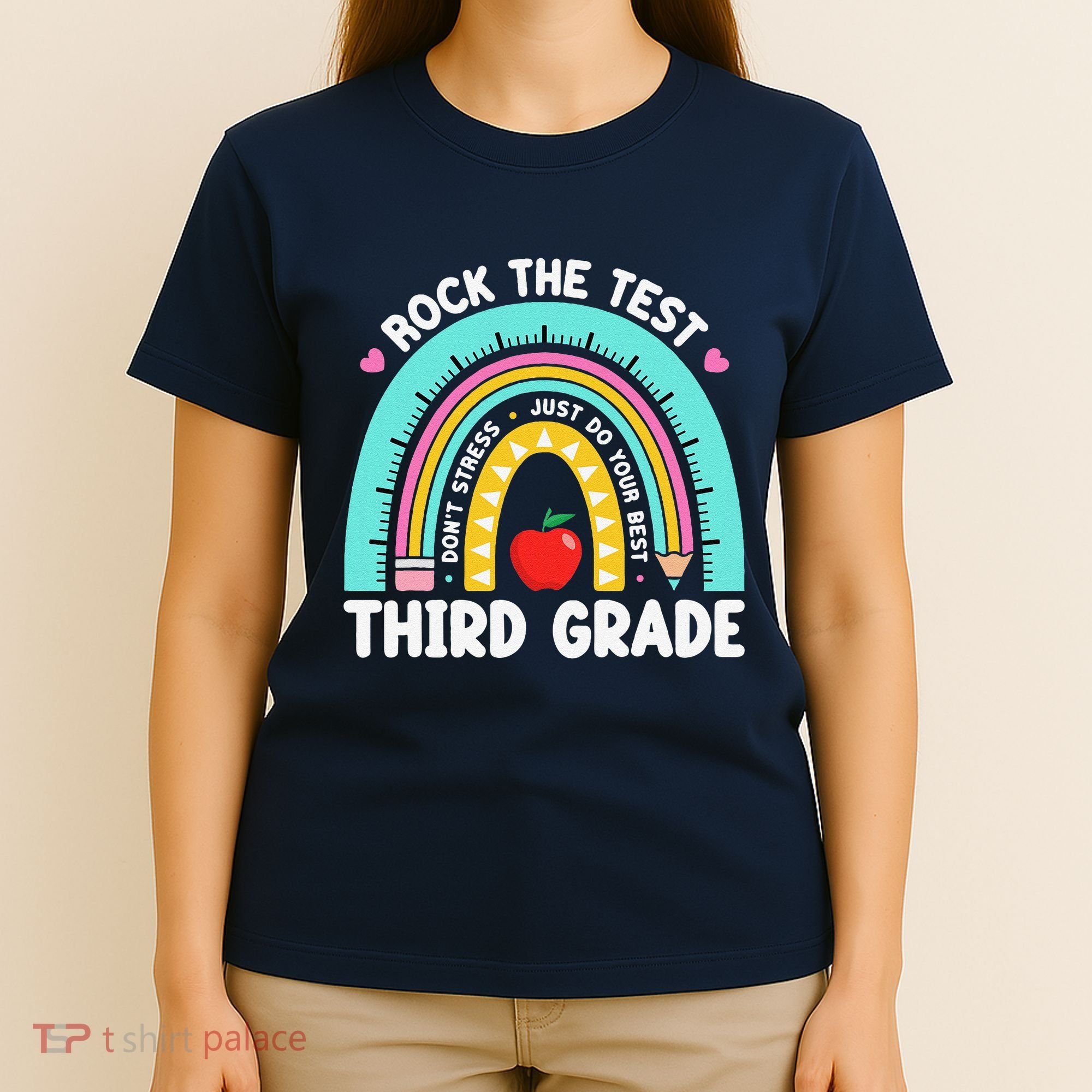 Rock The Test Day 3rd Grade Teacher Third Grade Testing Day T-Shirt