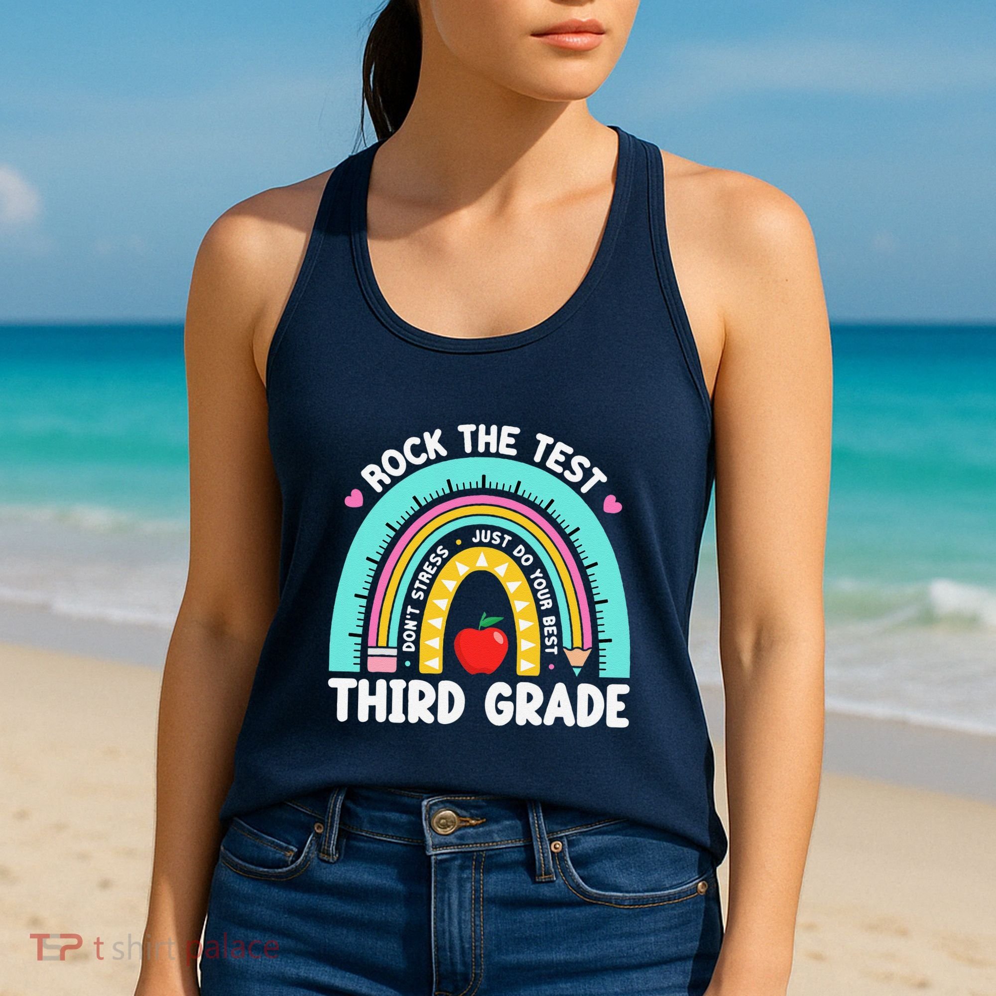Rock The Test Day 3rd Grade Teacher Third Grade Testing Day Women's Tank Top