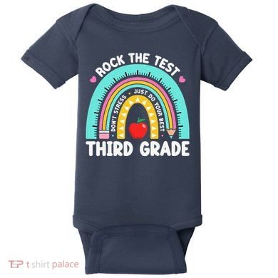 Rock The Test Day 3rd Grade Teacher Third Grade Testing Day Baby Bodysuit