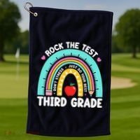 Rock The Test Day 3rd Grade Teacher Third Grade Testing Day Golf Towel thumb 1