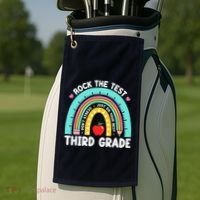 Rock The Test Day 3rd Grade Teacher Third Grade Testing Day Golf Towel thumb 2