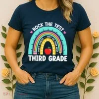 Rock The Test Day 3rd Grade Teacher Third Grade Testing Day Women's T-Shirt thumb 2