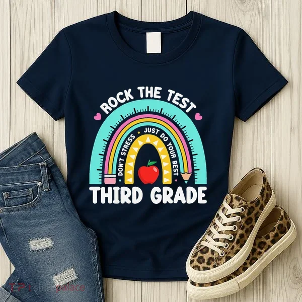 Rock The Test Day 3rd Grade Teacher Third Grade Testing Day Women's T-Shirt