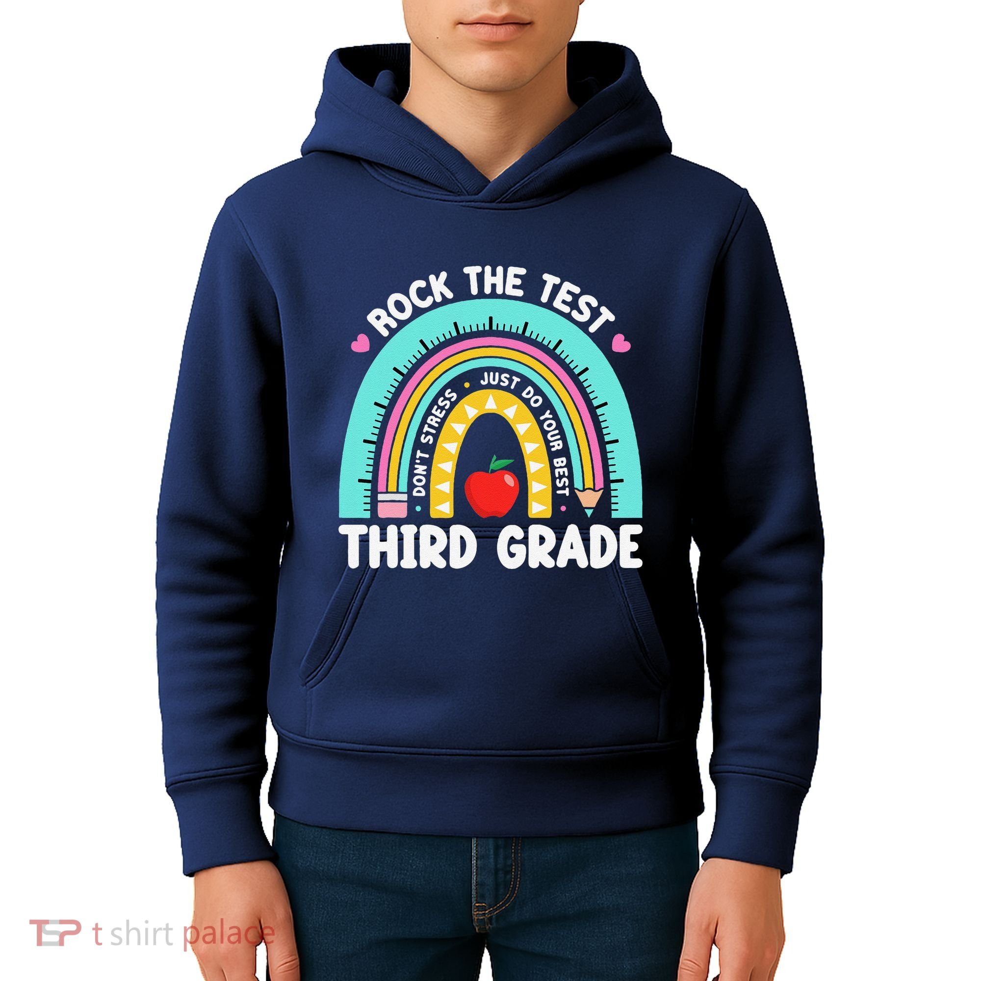 Rock The Test Day 3rd Grade Teacher Third Grade Testing Day Kids Hoodie