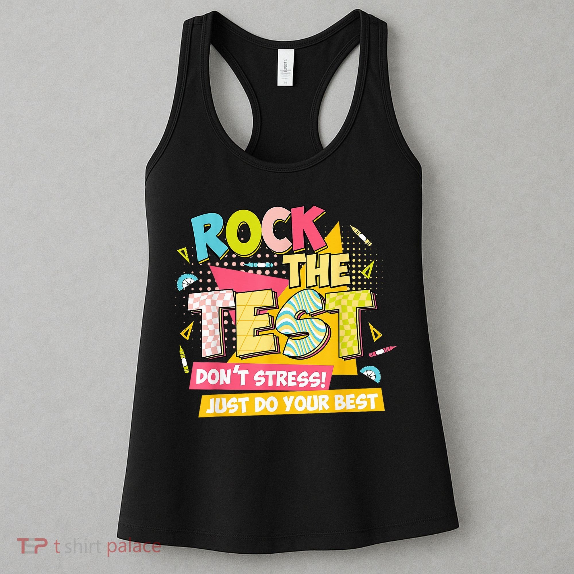 Rock The Test Day Motivational Retro Teachers Testing Day Women's Tank Top