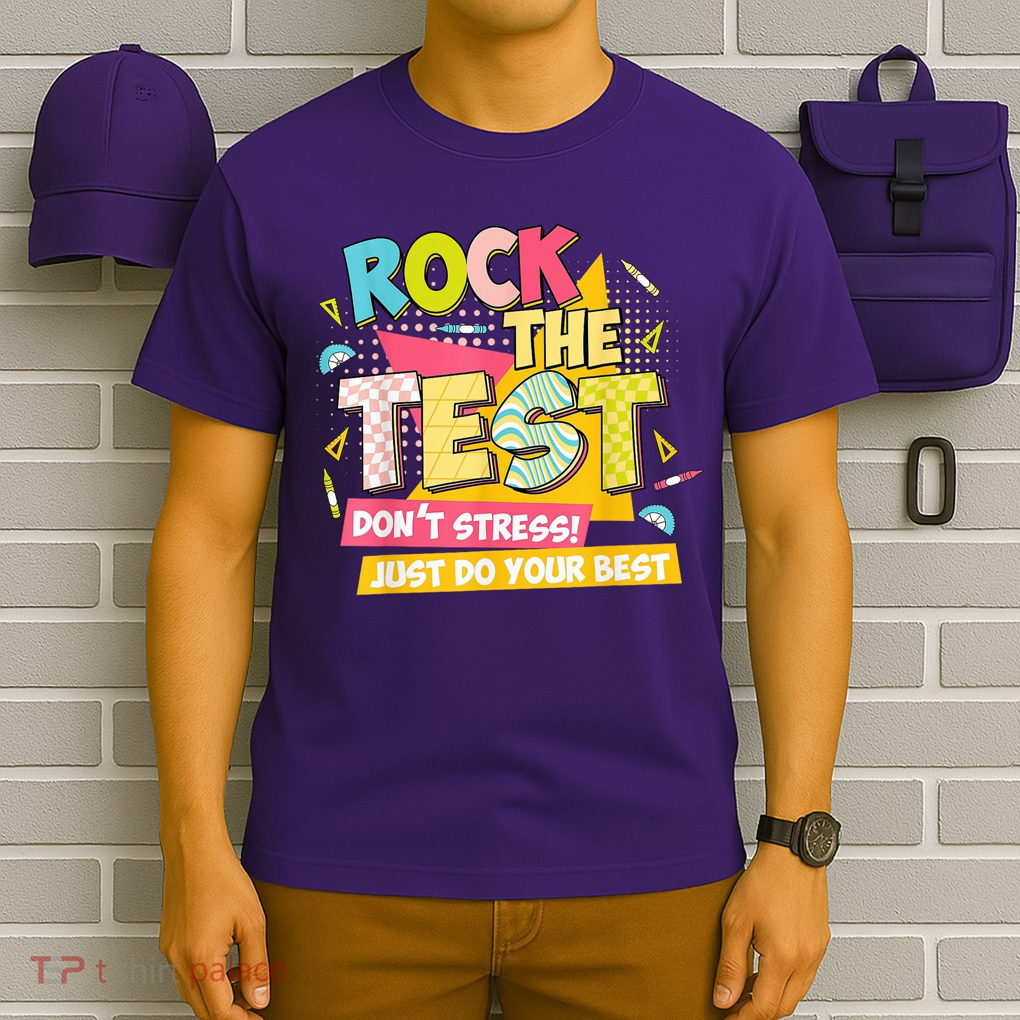 Rock The Test Day Motivational Retro Teachers Testing Day T-Shirt