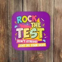 Rock The Test Day Motivational Retro Teachers Testing Day Coaster thumb 0