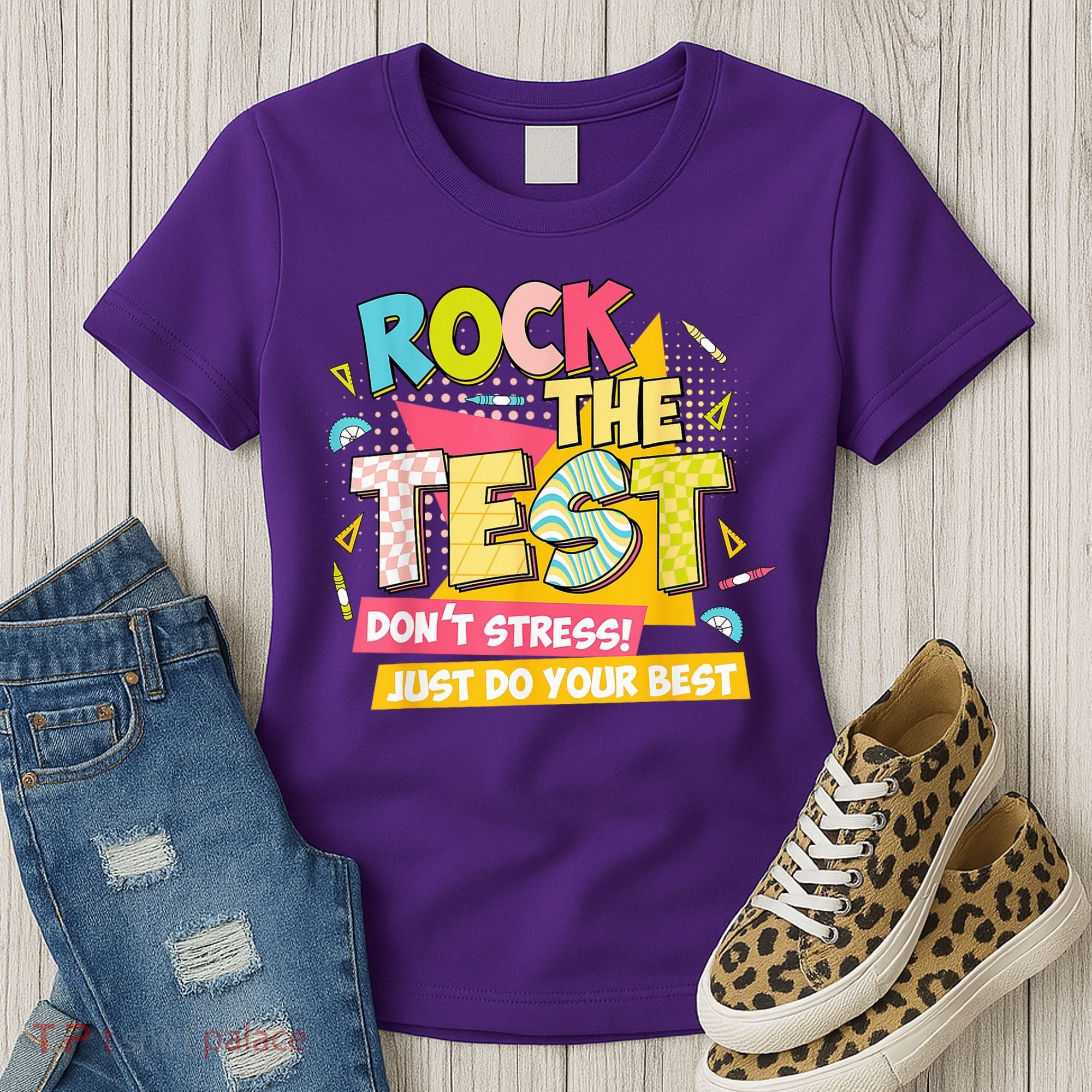 Rock The Test Day Motivational Retro Teachers Testing Day Women's T-Shirt