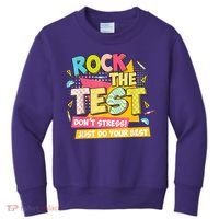 Rock The Test Day Motivational Retro Teachers Testing Day Kids Sweatshirt thumb 0