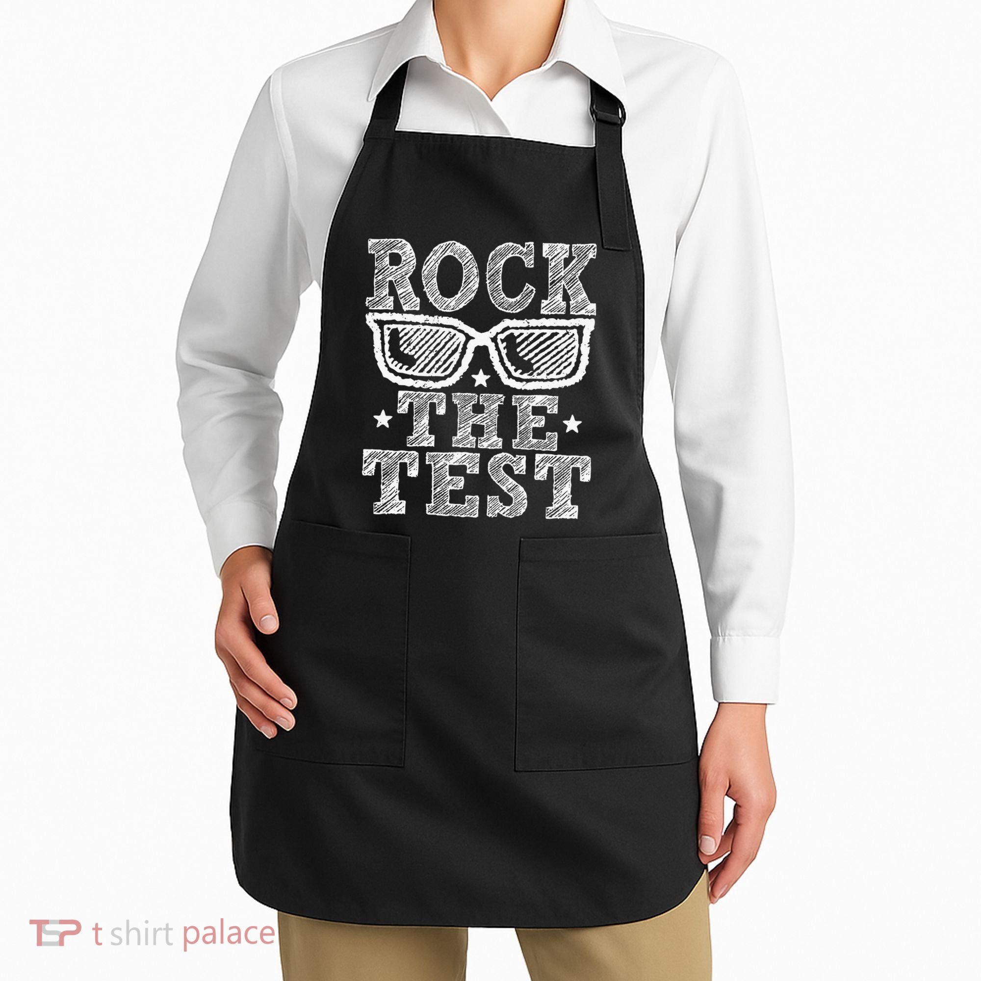 Rock The Test Testing Day Retro Motivational Teacher Apron