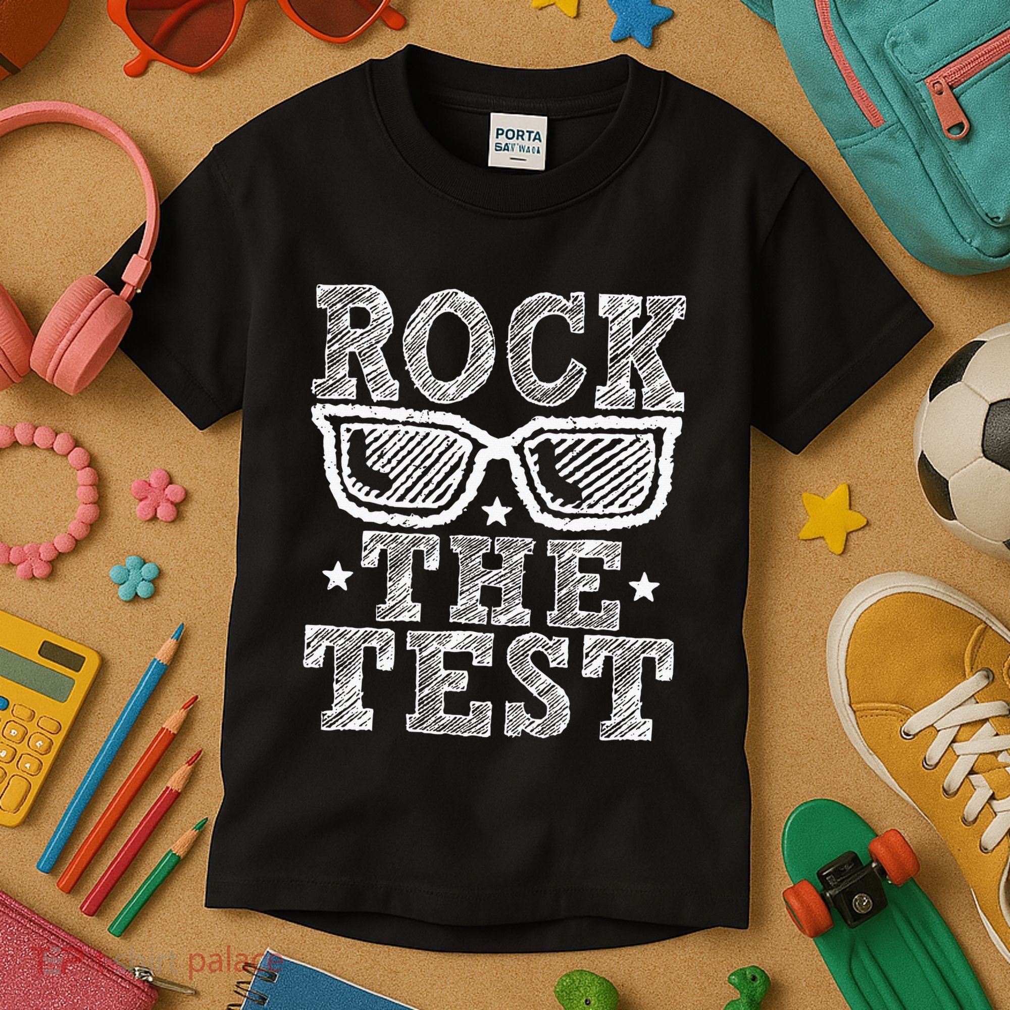 Rock The Test Testing Day Retro Motivational Teacher Kids T-Shirt