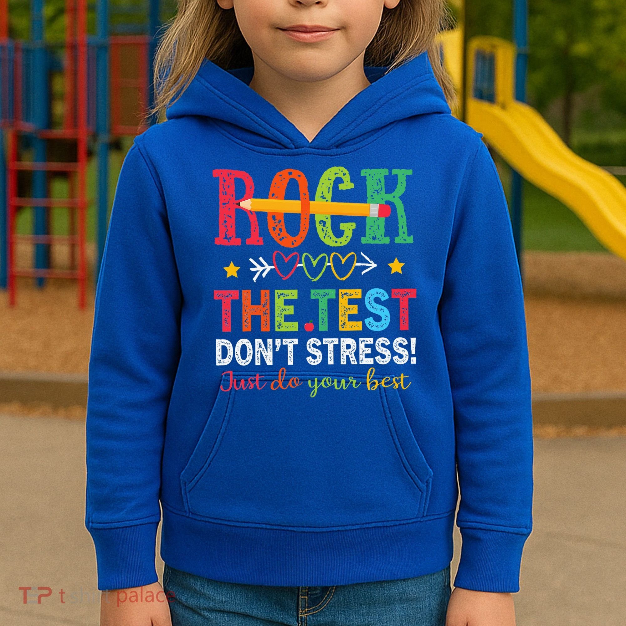 Rock The Test Don't Stress Just Do Your Best Teacher Kids Hoodie