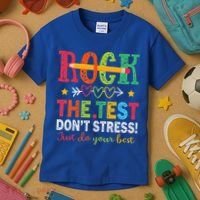 Rock The Test Don't Stress Just Do Your Best Teacher Kids T-Shirt thumb 3