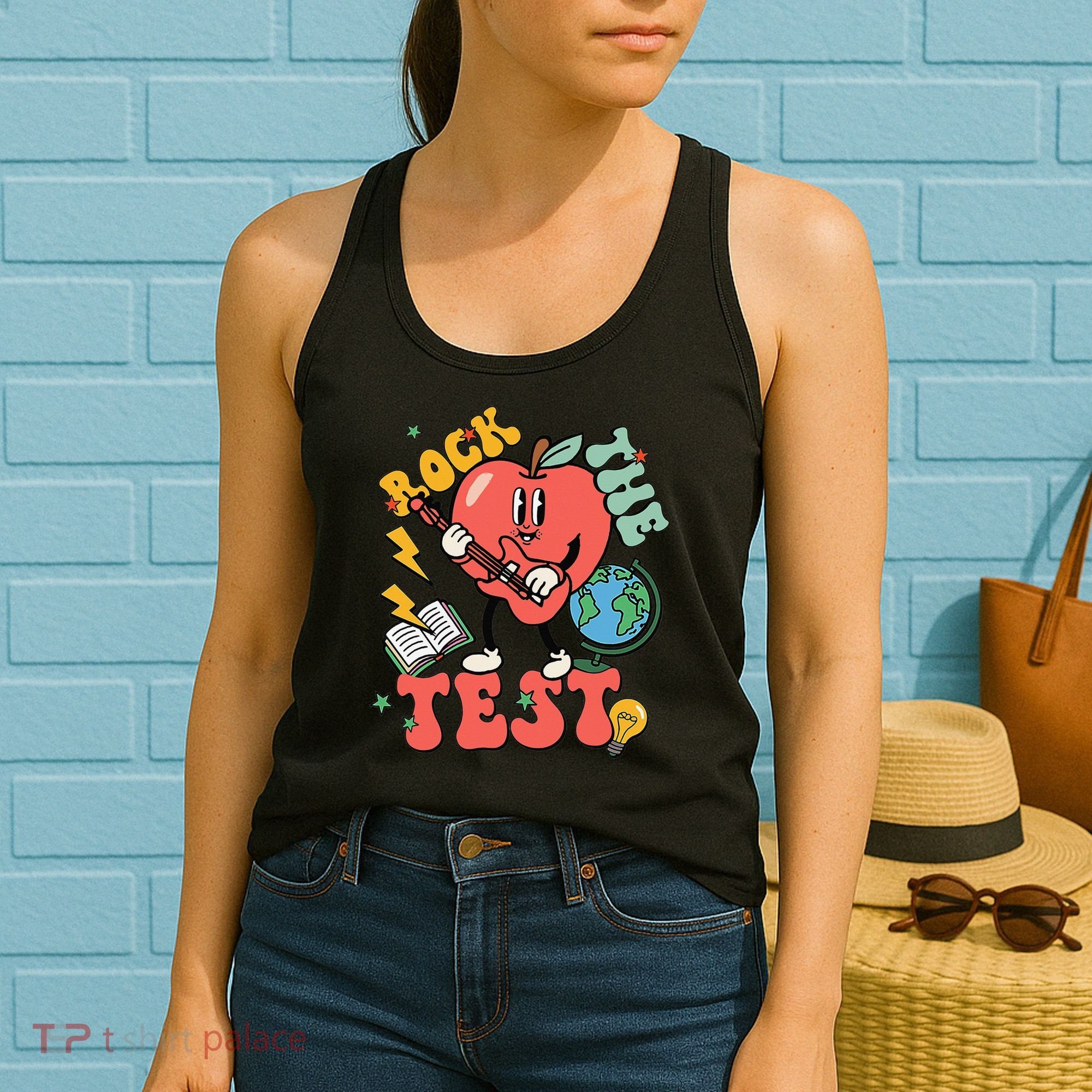 Rock The Test Apple Teacher Appreciation Teacher Graduation Women's Tank Top