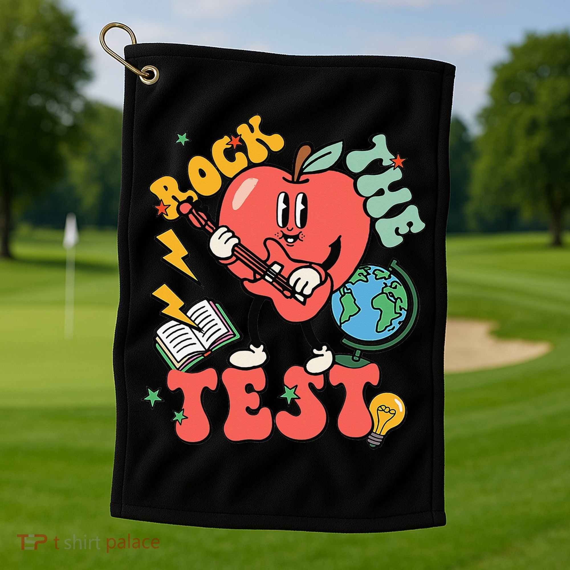 Rock The Test Apple Teacher Appreciation Teacher Graduation Golf Towel