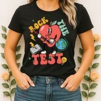 Rock The Test Apple Teacher Appreciation Teacher Graduation Women's T-Shirt thumb 2