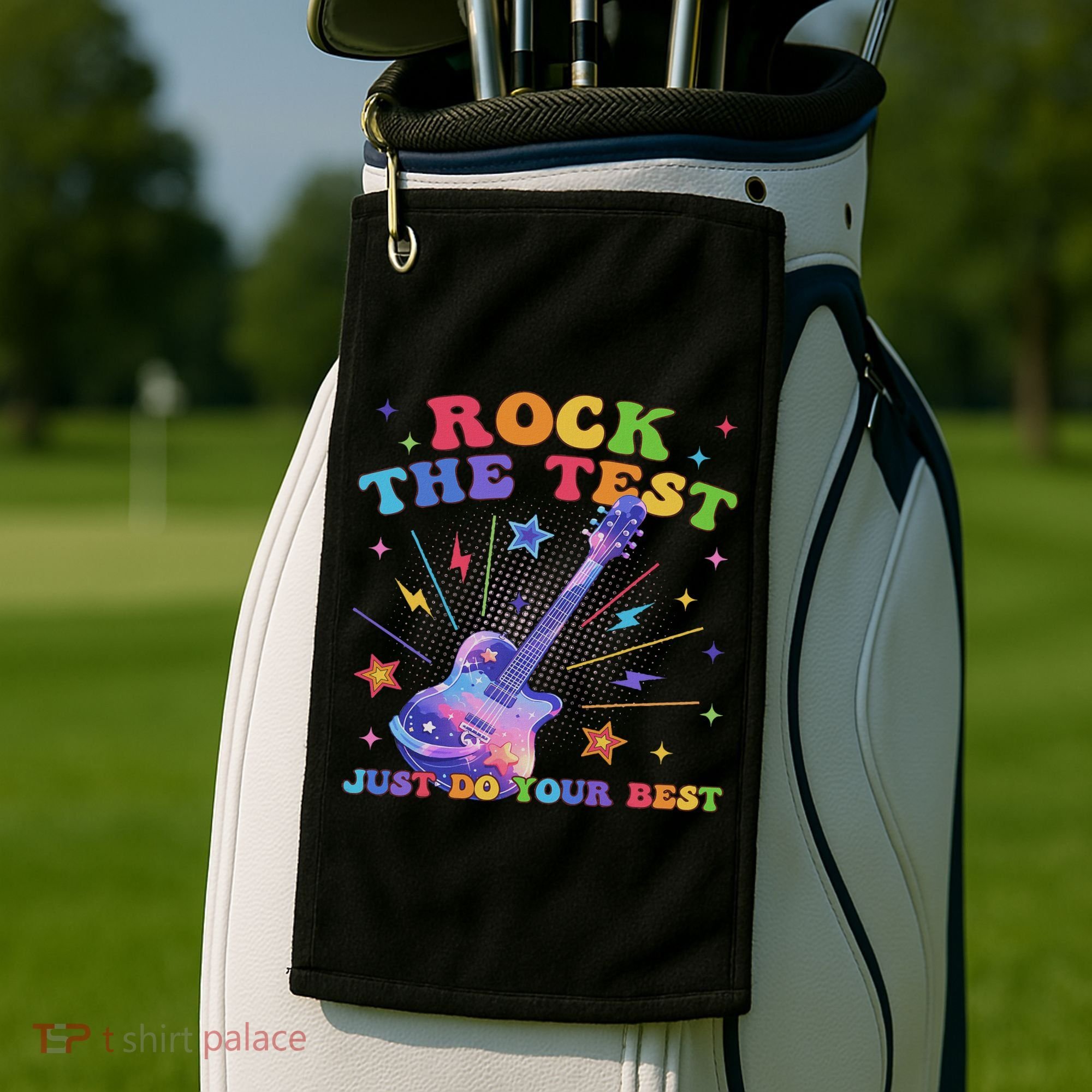 Rock The Test Testing Day Teacher Student Just Do Your Best Golf Towel