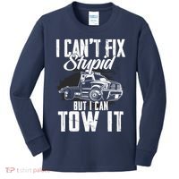 Rollback Tow Truck I CanT Fix Stupid But I Can Tow It Kids Long Sleeve Shirt thumb 0