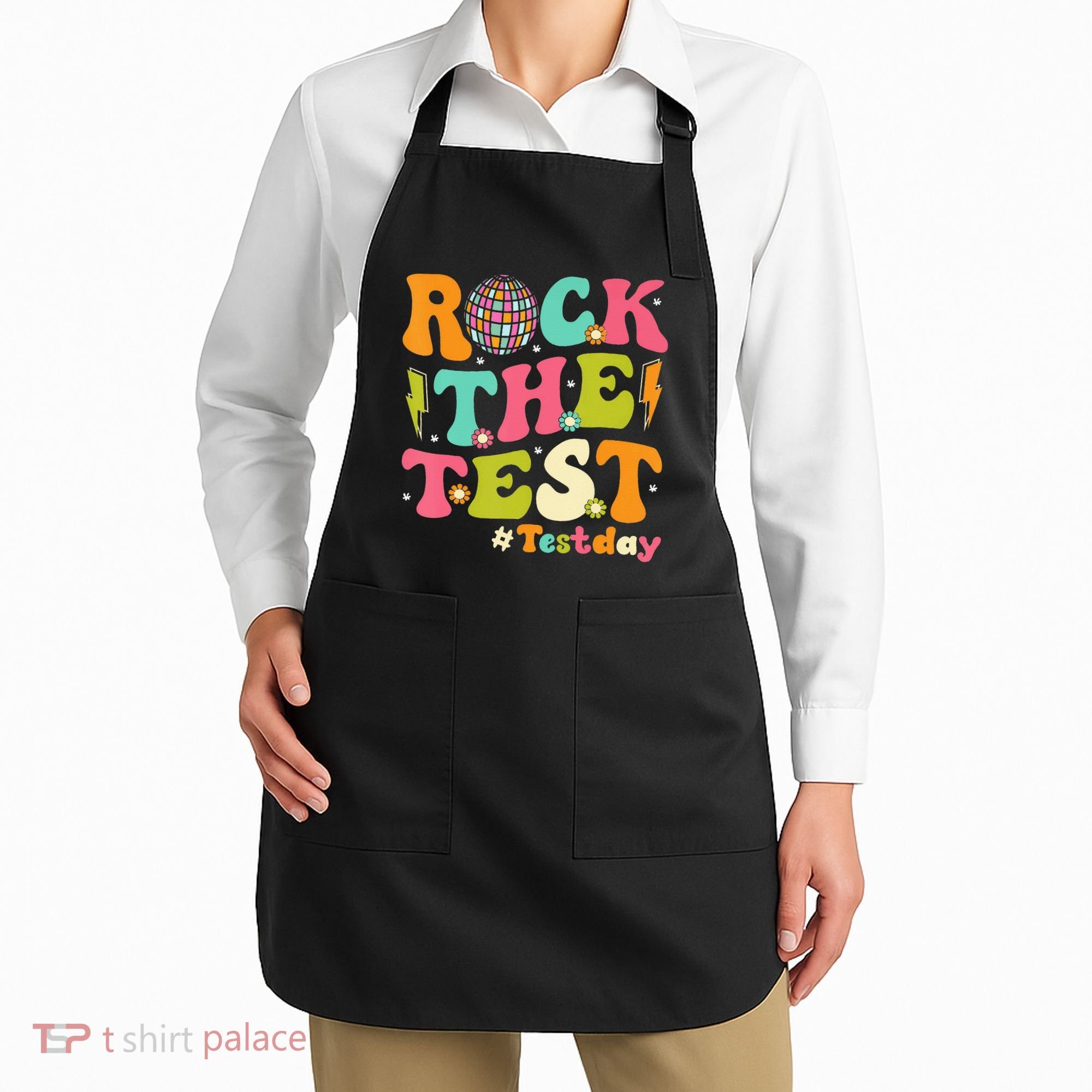 Rock The Test Testing Day Retro Motivational Apron