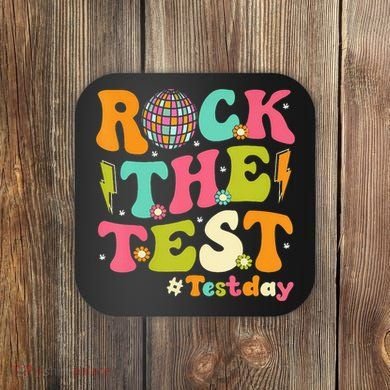 Rock The Test Testing Day Retro Motivational Coaster