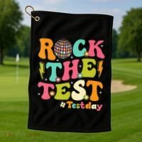 Rock The Test Testing Day Retro Motivational Golf Towel thumb 1