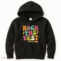 Rock The Test Testing Day Retro Motivational Kids Hoodie thumb 0