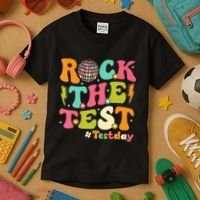 Rock The Test Testing Day Retro Motivational Kids T-Shirt thumb 3