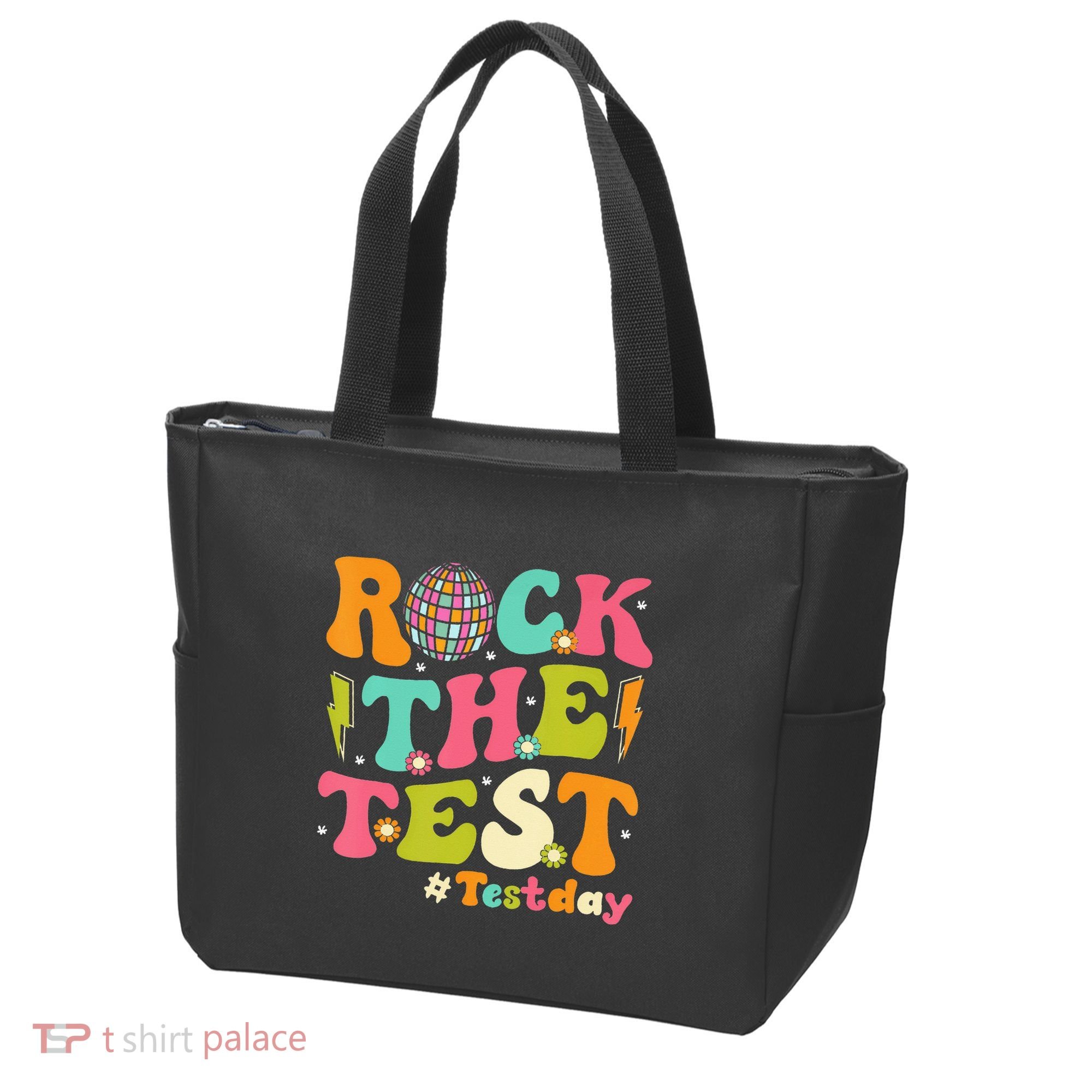Rock The Test Testing Day Retro Motivational Tote Bag