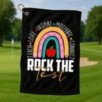 Rock The Test Teach Love Inspire Motivate Connect Golf Towel thumb 1