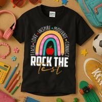 Rock The Test Teach Love Inspire Motivate Connect Kids T-Shirt thumb 3