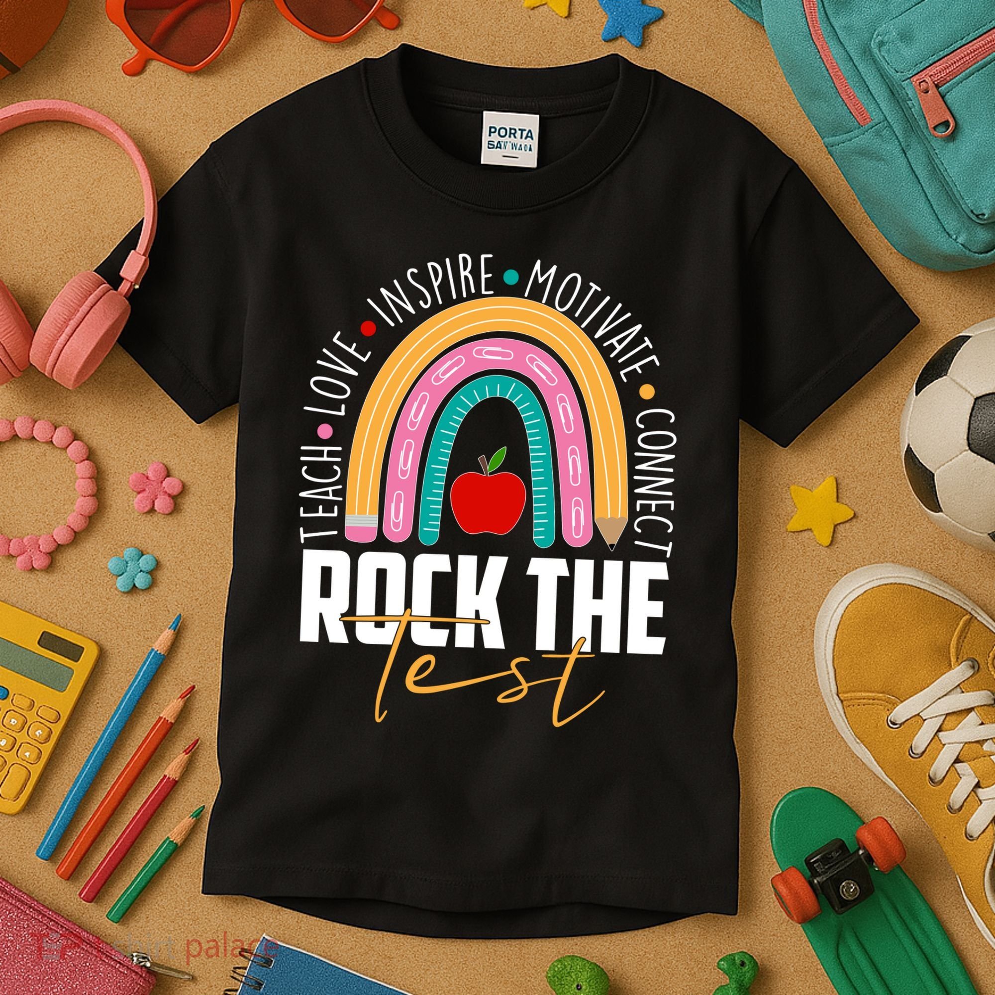 Rock The Test Teach Love Inspire Motivate Connect Kids T-Shirt