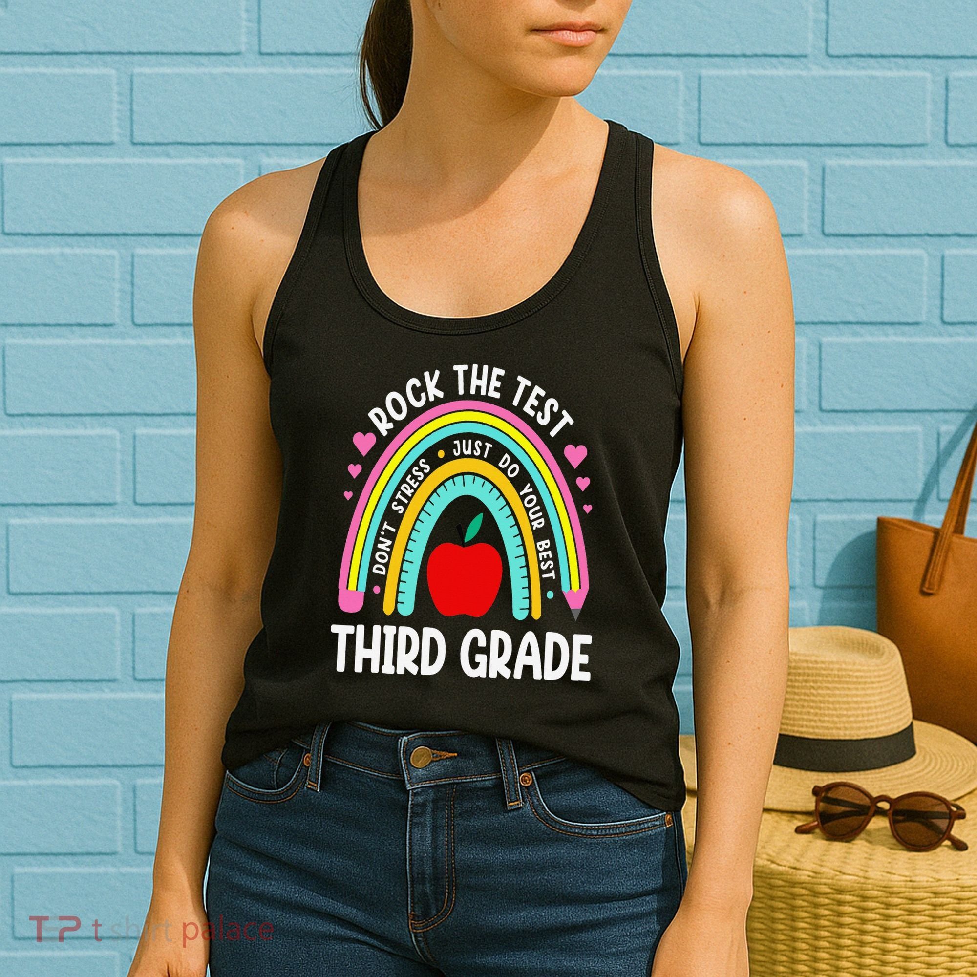 Rock The Test Day 3rd Grade Teacher Third Grade Testing Day Women's Tank Top
