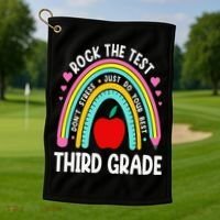 Rock The Test Day 3rd Grade Teacher Third Grade Testing Day Golf Towel thumb 1