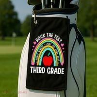 Rock The Test Day 3rd Grade Teacher Third Grade Testing Day Golf Towel thumb 2