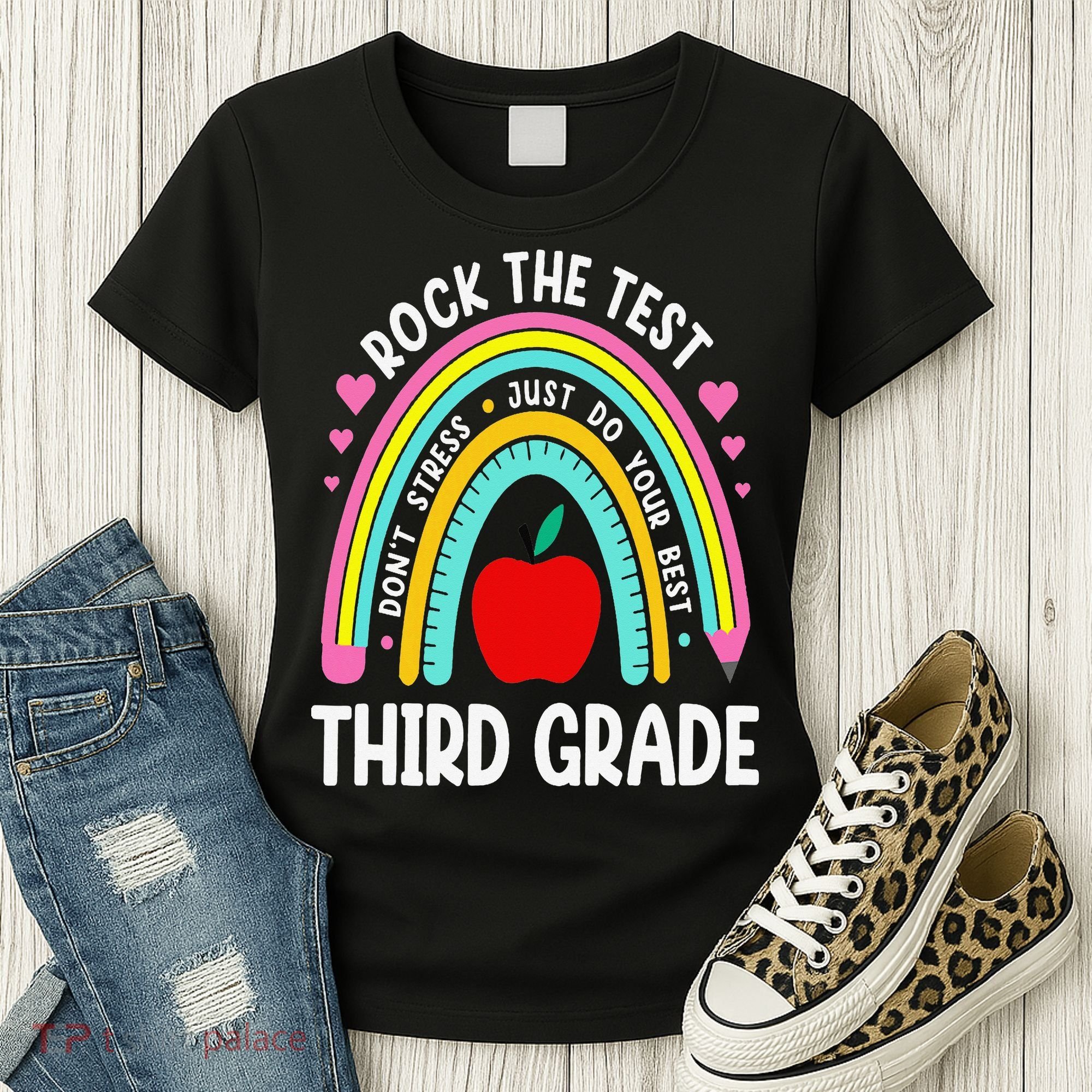 Rock The Test Day 3rd Grade Teacher Third Grade Testing Day Women's T-Shirt
