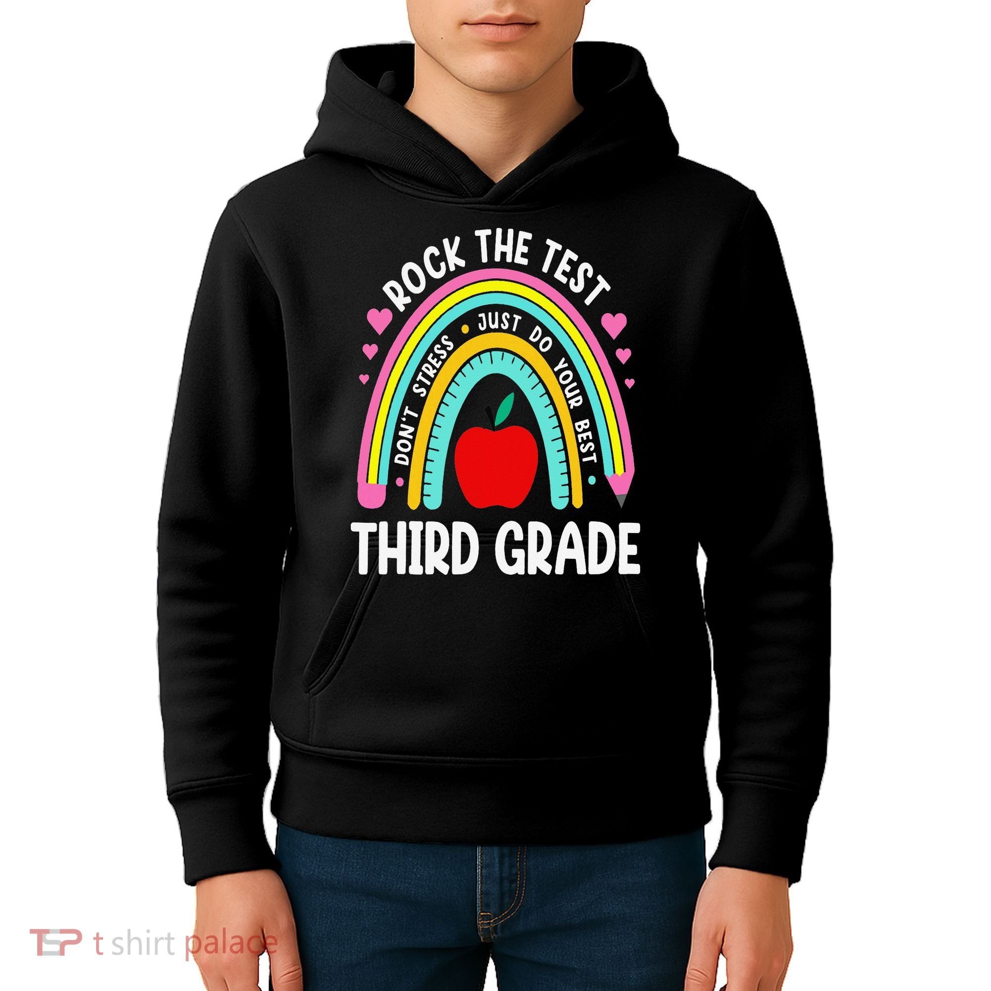 Rock The Test Day 3rd Grade Teacher Third Grade Testing Day Kids Hoodie