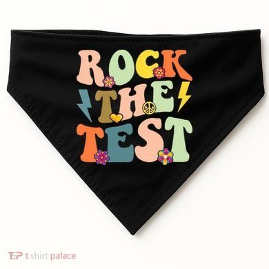 Rock The Test Groovy Design Funny Testing Day Teacher USA-Made Doggie Bandana