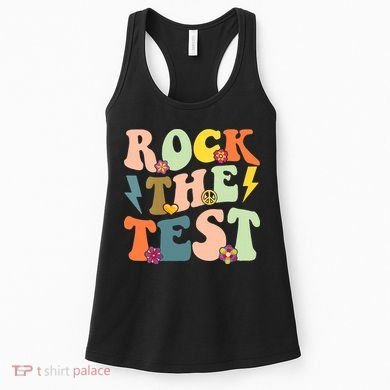 Rock The Test Groovy Design Funny Testing Day Teacher Women's Tank Top
