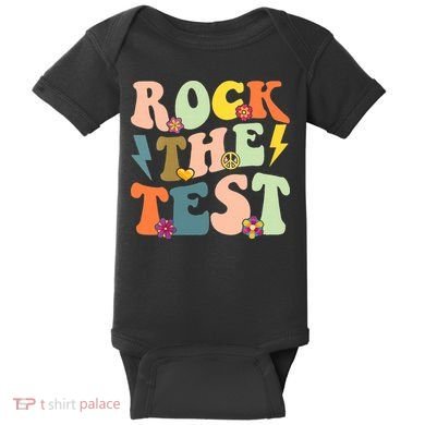 Rock The Test Groovy Design Funny Testing Day Teacher Baby Bodysuit