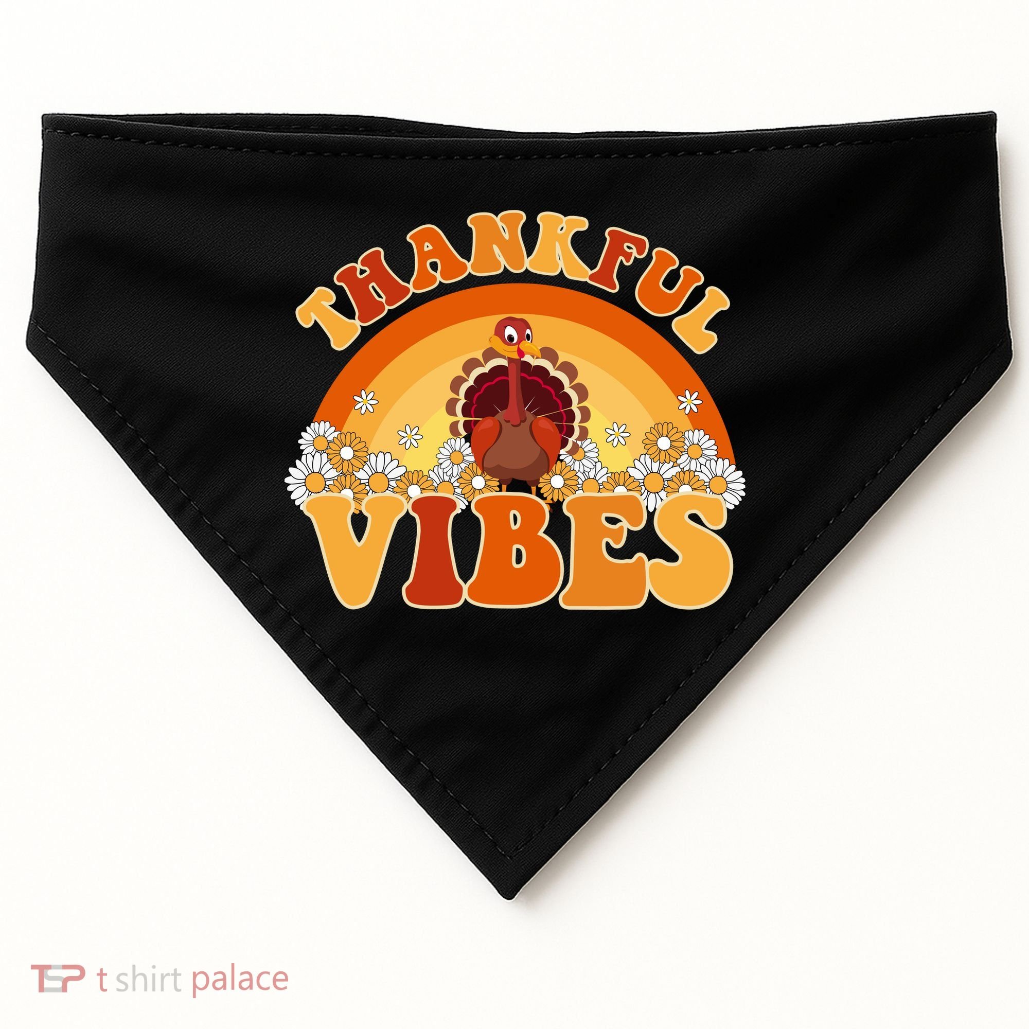 Retro Thanksgiving Thankful Vibes Turkey Sunset USA-Made Doggie Bandana
