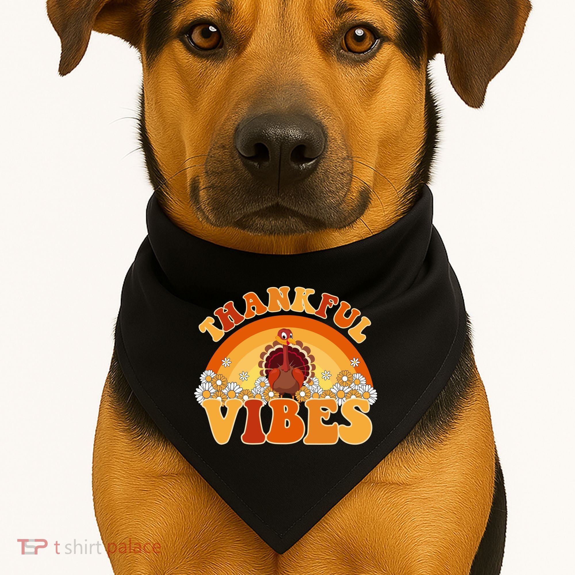 Retro Thanksgiving Thankful Vibes Turkey Sunset USA-Made Doggie Bandana