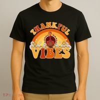Retro Thanksgiving Thankful Vibes Turkey Sunset T-Shirt thumb 3
