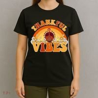 Retro Thanksgiving Thankful Vibes Turkey Sunset T-Shirt thumb 4