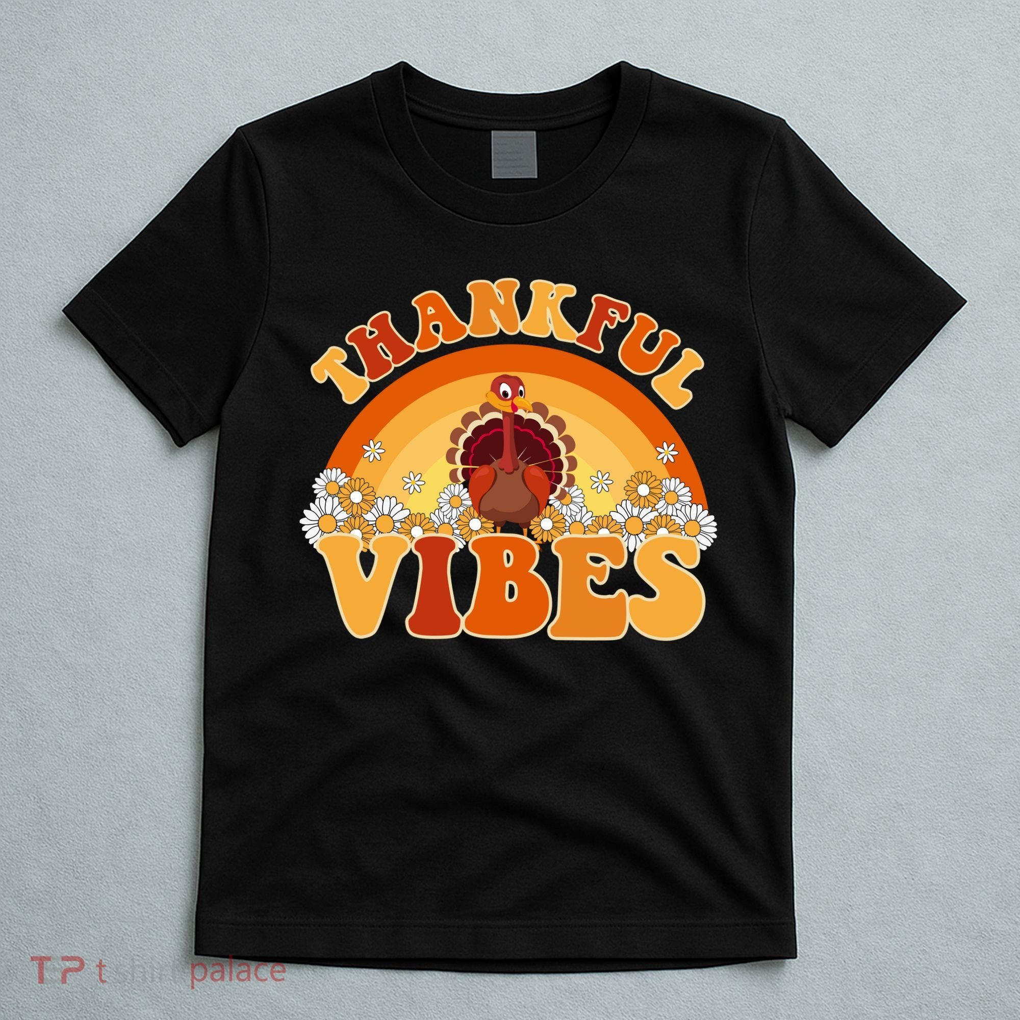 Retro Thanksgiving Thankful Vibes Turkey Sunset T-Shirt