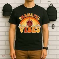 Retro Thanksgiving Thankful Vibes Turkey Sunset T-Shirt thumb 6