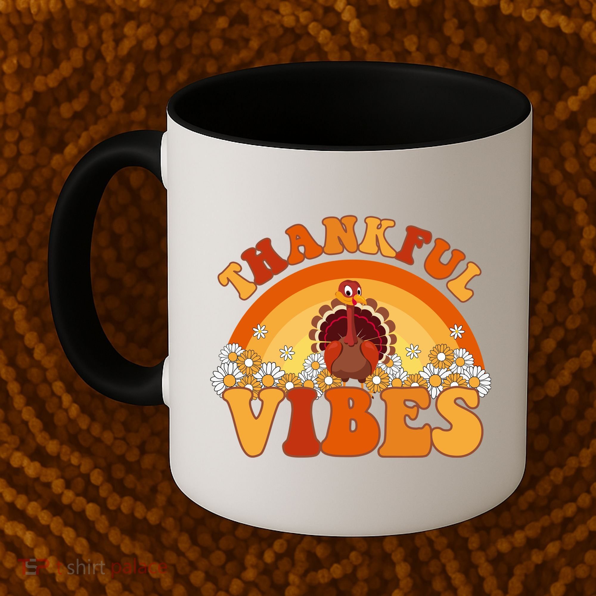 Retro Thanksgiving Thankful Vibes Turkey Sunset Coffee Mug